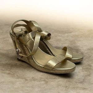 0327 Michael Michael Kors gold wedge sandals